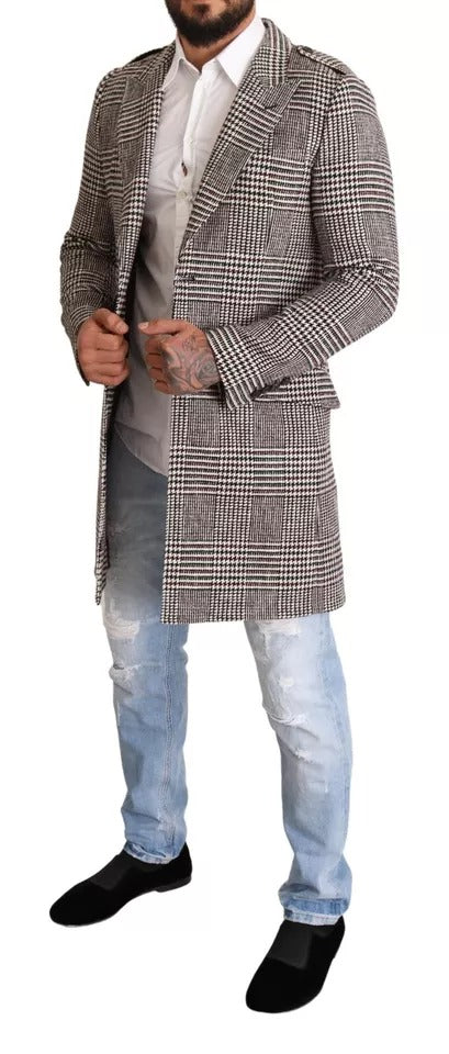 Dolce & Gabbana Grey Check Long Trench Coat Jacket-2