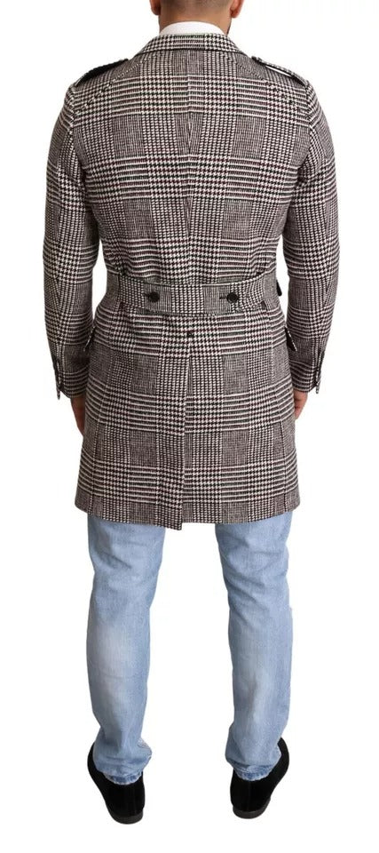 Dolce & Gabbana Grey Check Long Trench Coat Jacket-3