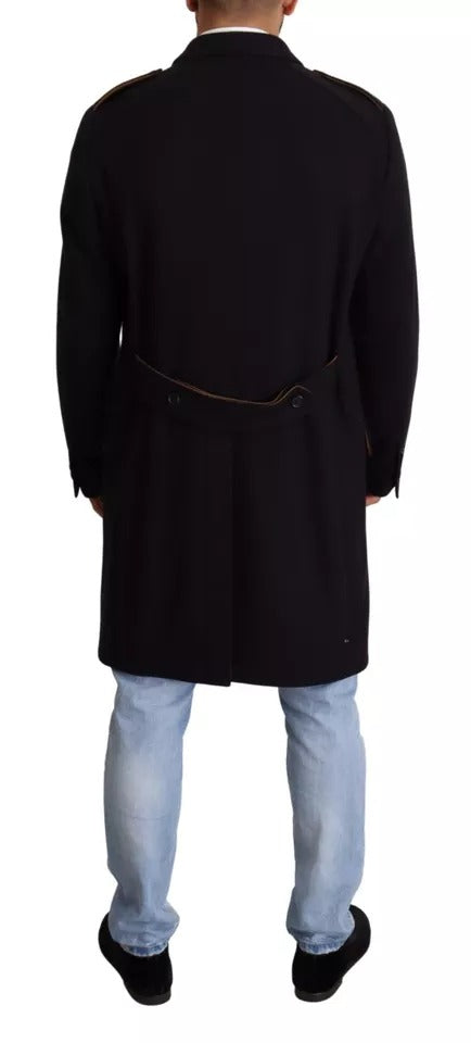 Dolce & Gabbana Blauer Trenchcoat Lange Wollstretchjacke-3