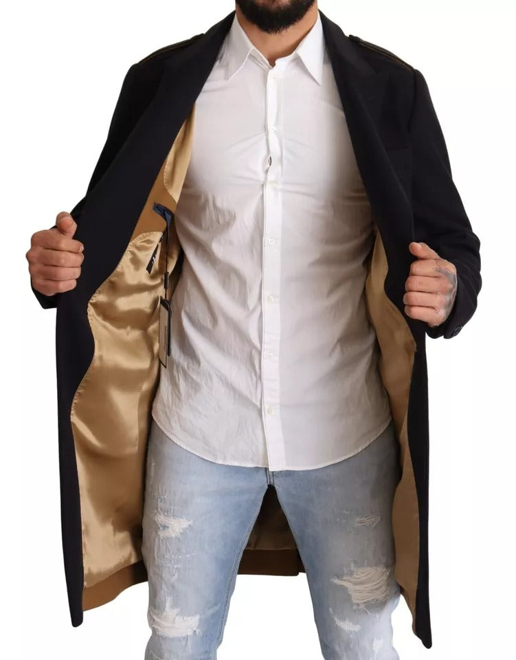 Dolce & Gabbana Blauer Trenchcoat Lange Wollstretchjacke-6