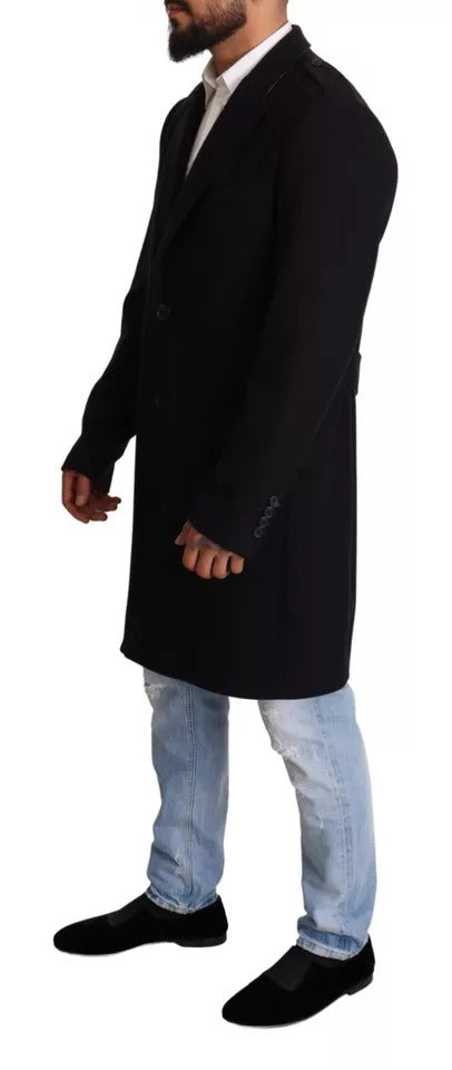 Dolce & Gabbana Blauer Trenchcoat Lange Wollstretchjacke-4