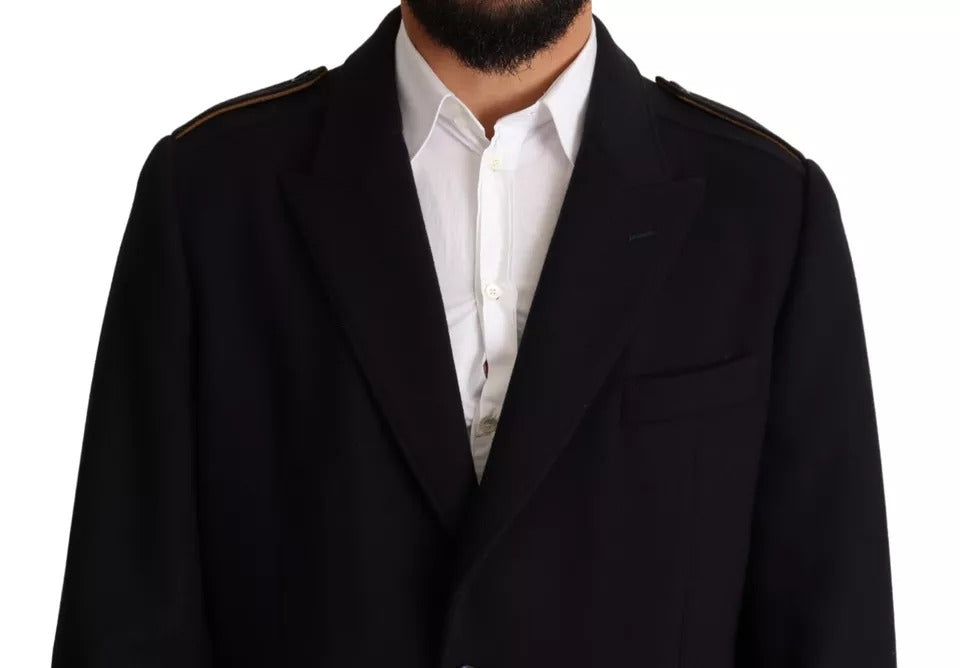 Dolce & Gabbana Blauer Trenchcoat Lange Wollstretchjacke-7