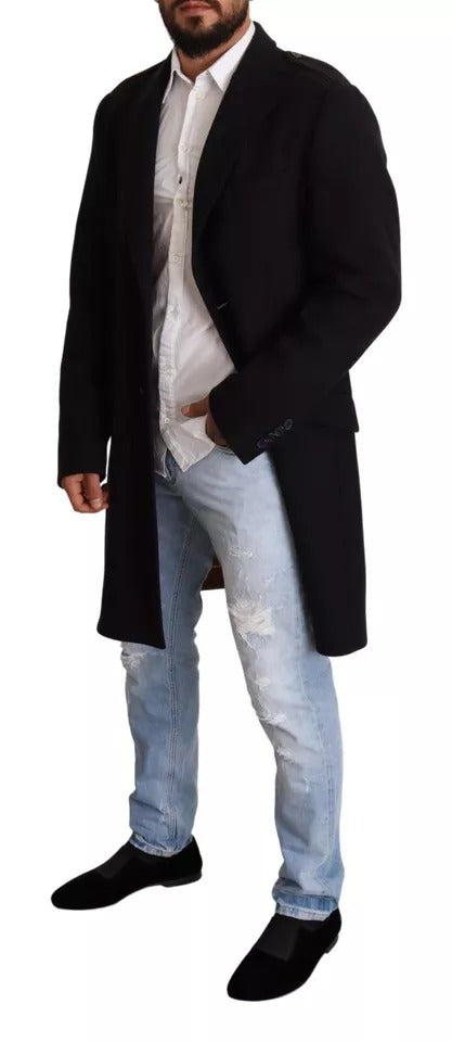 Dolce & Gabbana Blauer Trenchcoat Lange Wollstretchjacke-5