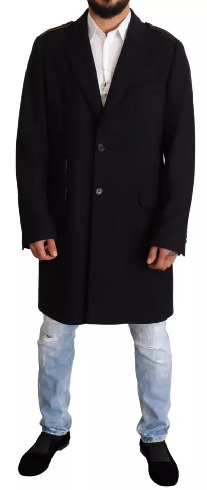 Dolce & Gabbana Blauer Trenchcoat Lange Wollstretchjacke-2