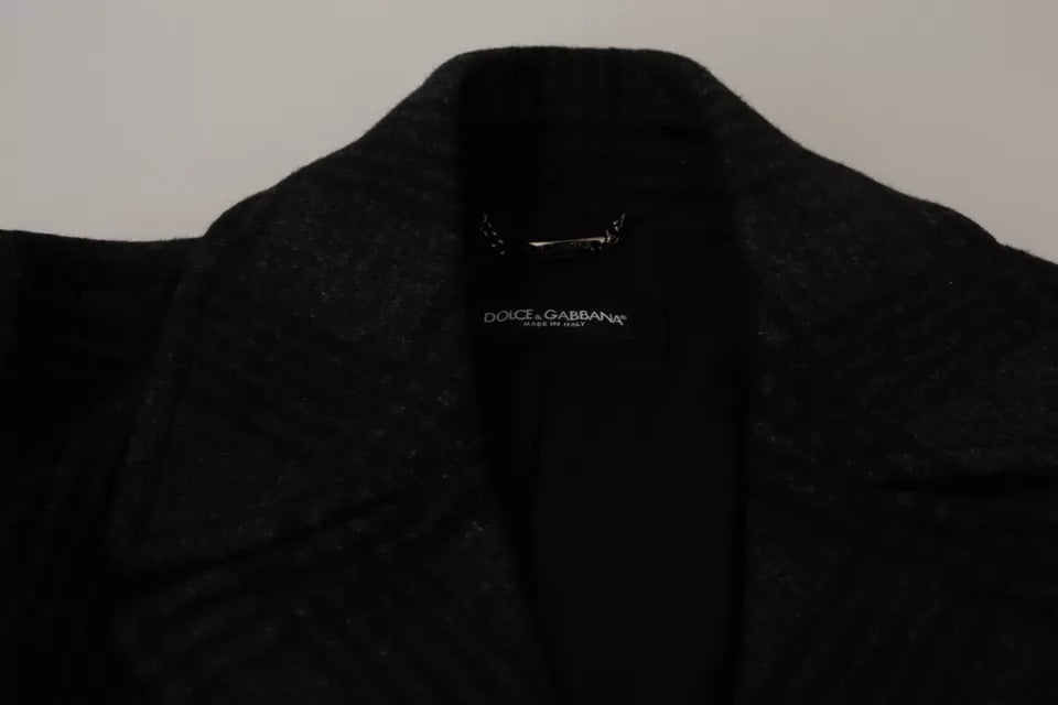 Dolce & Gabbana Schwarzer Trenchcoat Karo-Wolljacke-8