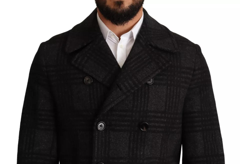 Dolce & Gabbana Schwarzer Trenchcoat Karo-Wolljacke-3
