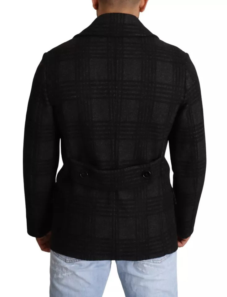 Dolce & Gabbana Schwarzer Trenchcoat Karo-Wolljacke-4