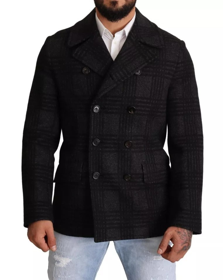 Dolce & Gabbana Schwarzer Trenchcoat Karo-Wolljacke-5