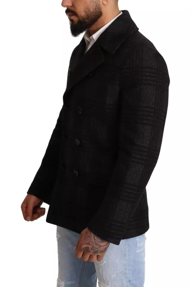 Dolce & Gabbana Schwarzer Trenchcoat Karo-Wolljacke-6