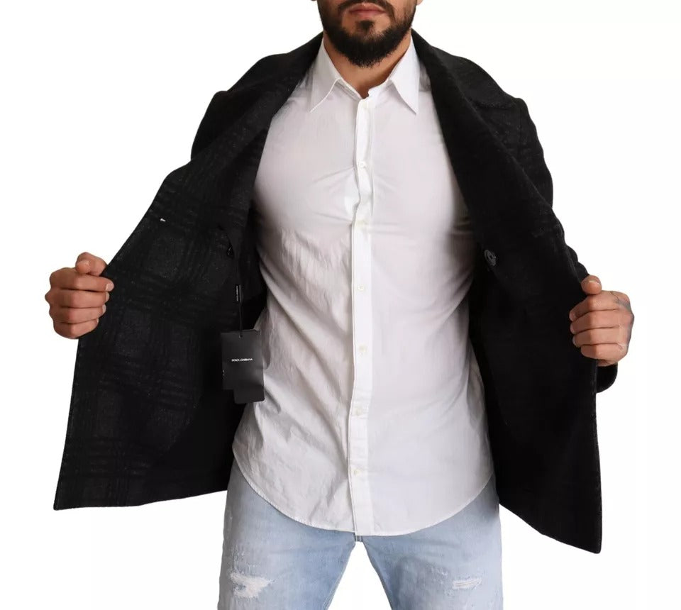 Dolce & Gabbana Schwarzer Trenchcoat Karo-Wolljacke-7