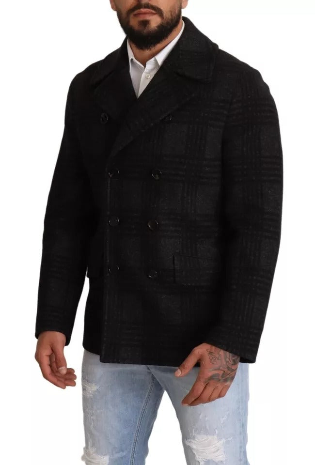 Dolce & Gabbana Schwarzer Trenchcoat Karo-Wolljacke-2