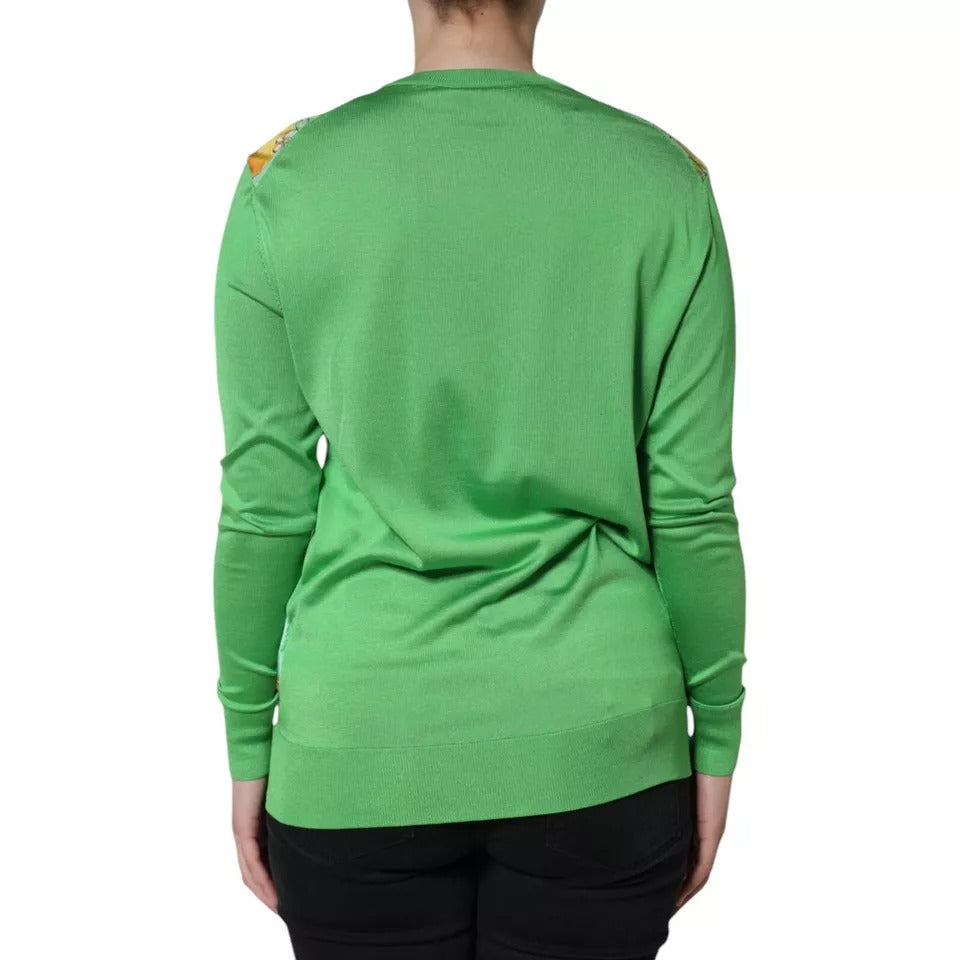 Dolce & Gabbana Grüner Seidenpullover Granita Al Limone mit langen Ärmeln-2