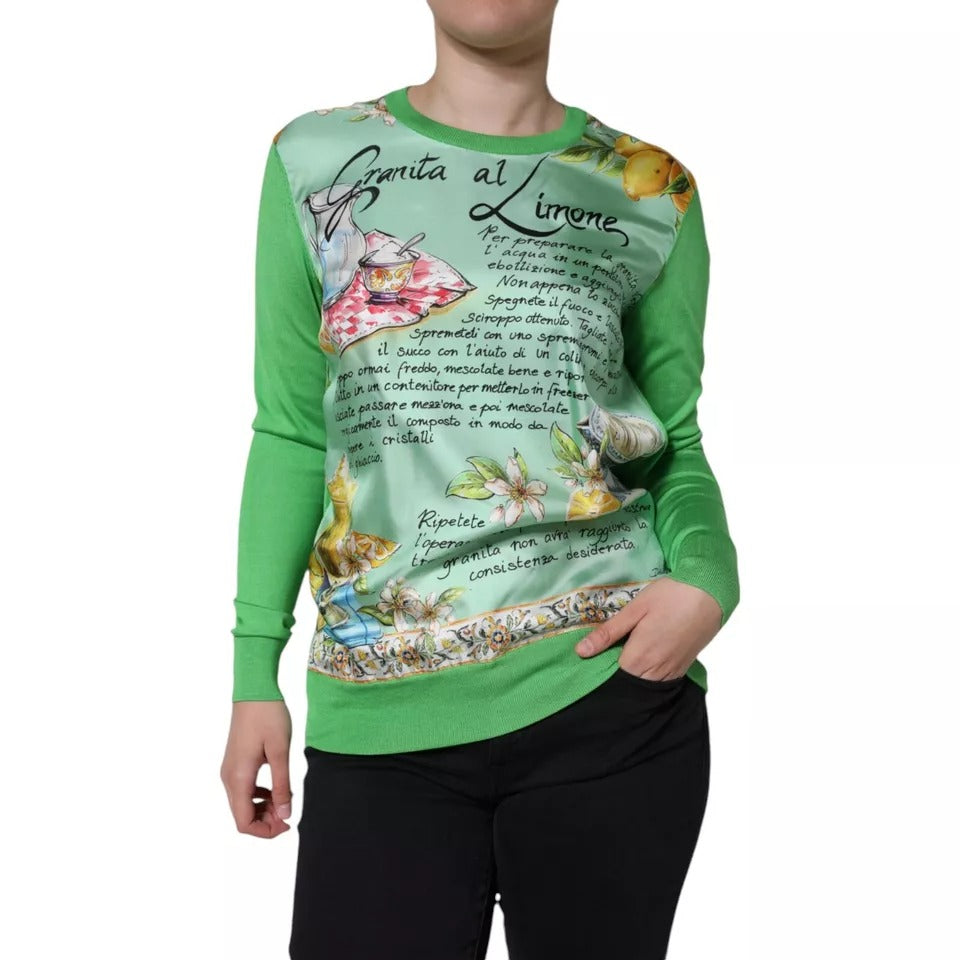 Dolce & Gabbana Grüner Seidenpullover Granita Al Limone mit langen Ärmeln-3