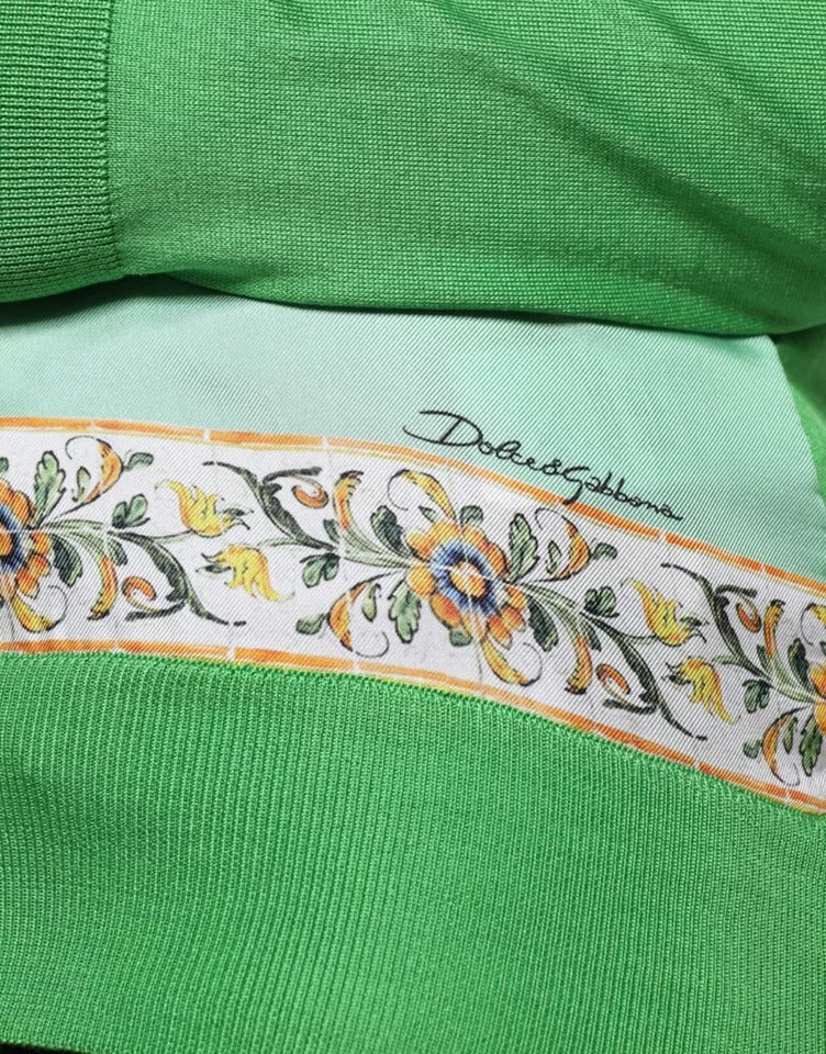 Dolce & Gabbana Grüner Seidenpullover Granita Al Limone mit langen Ärmeln-4