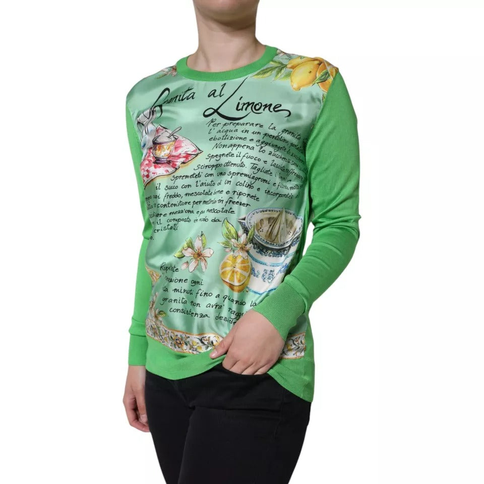Dolce & Gabbana Grüner Seidenpullover Granita Al Limone mit langen Ärmeln-5