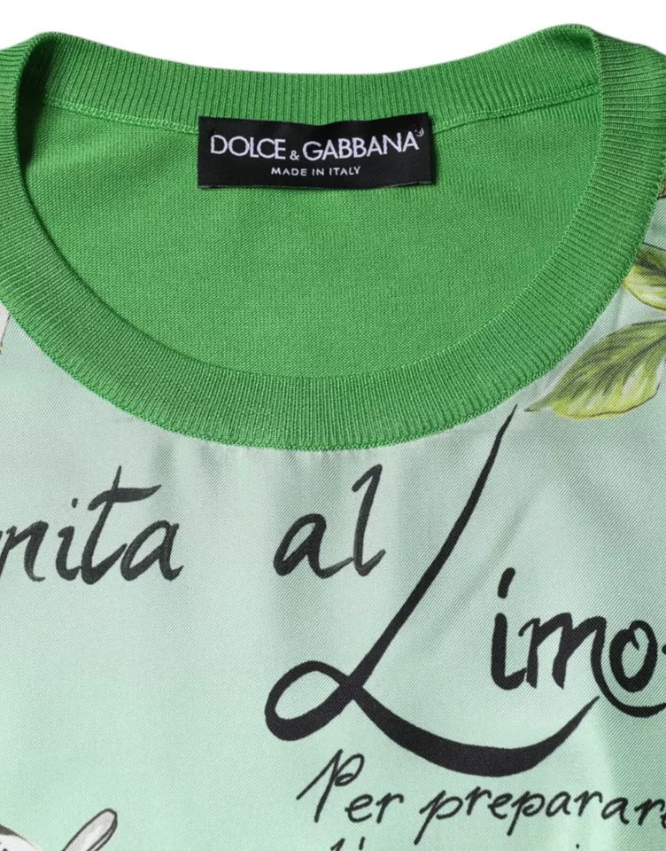 Dolce & Gabbana Grüner Seidenpullover Granita Al Limone mit langen Ärmeln-6