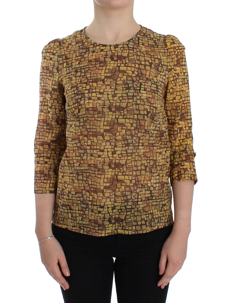 Dolce & Gabbana Multicolor Mosaic Print Silk Blouse T-Shirt-1