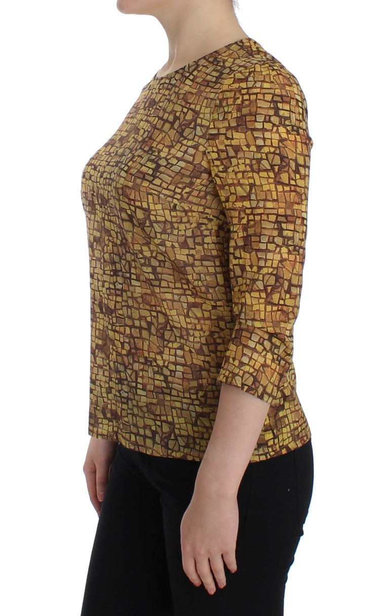 Dolce & Gabbana Multicolor Mosaic Print Silk Blouse T-Shirt-2