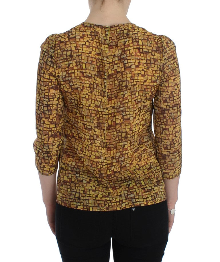 Dolce & Gabbana Multicolor Mosaic Print Silk Blouse T-Shirt-3