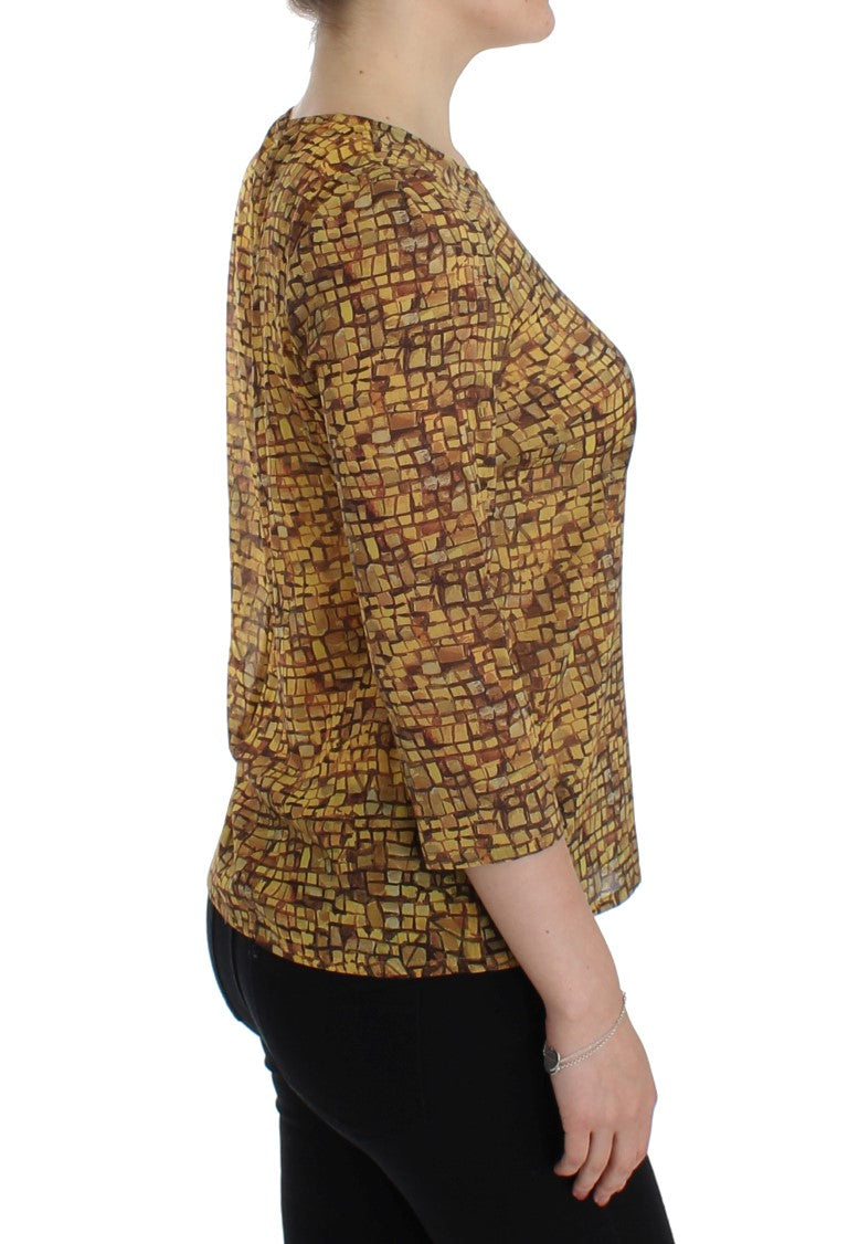 Dolce & Gabbana Multicolor Mosaic Print Silk Blouse T-Shirt-4