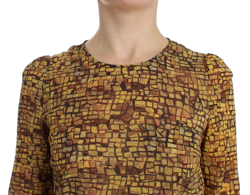 Dolce & Gabbana Multicolor Mosaic Print Silk Blouse T-Shirt-5
