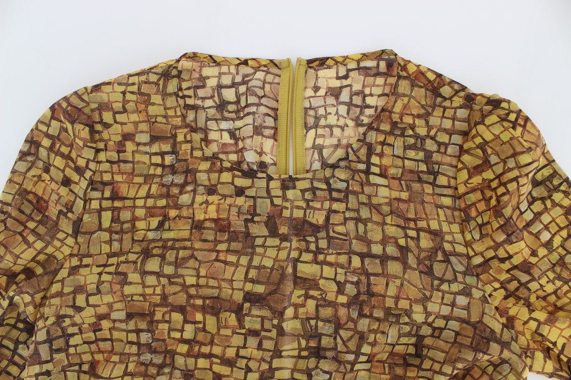Dolce & Gabbana Multicolor Mosaic Print Silk Blouse T-Shirt-6