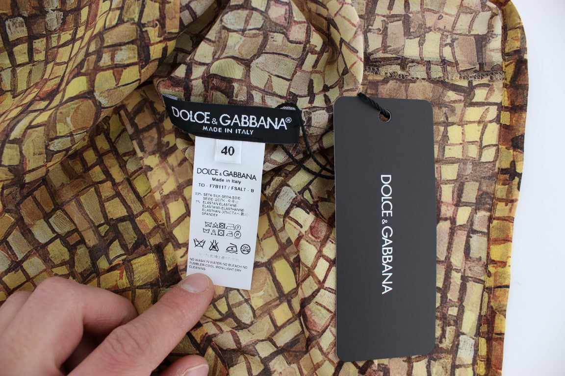Dolce & Gabbana Multicolor Mosaic Print Silk Blouse T-Shirt-7