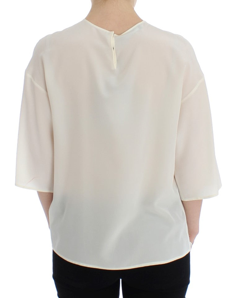 Dolce & Gabbana Weiße Pailletten-Schlüssel-Seidenbluse T-shirt Top-3