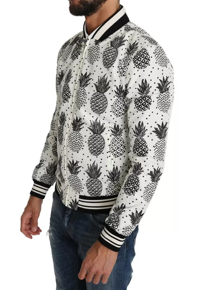 Dolce & Gabbana White Black Pineapple Bomber Coat Jacket-2