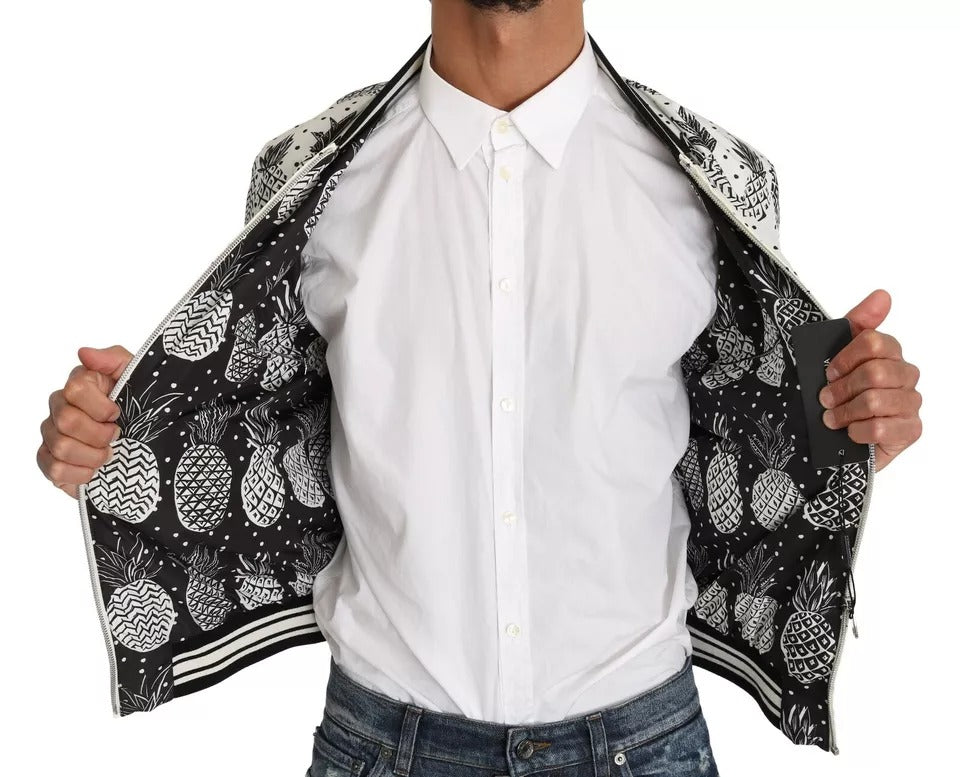 Dolce & Gabbana White Black Pineapple Bomber Coat Jacket-3
