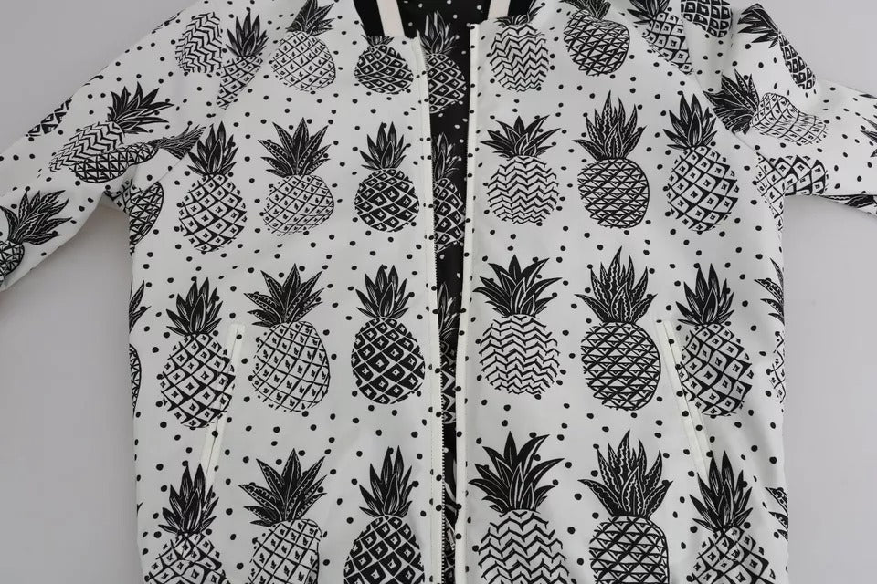 Dolce & Gabbana White Black Pineapple Bomber Coat Jacket-4