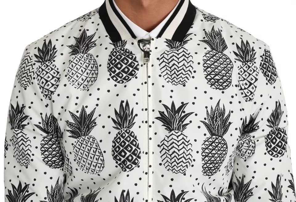 Dolce & Gabbana White Black Pineapple Bomber Coat Jacket-5