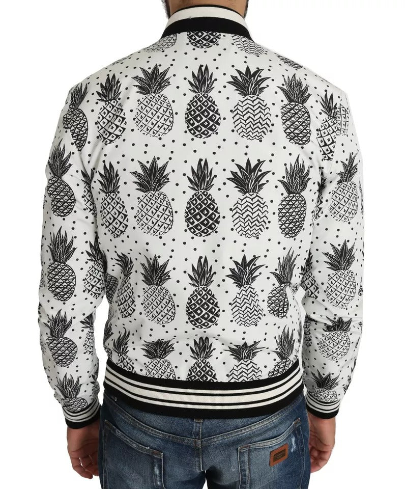 Dolce & Gabbana White Black Pineapple Bomber Coat Jacket-6