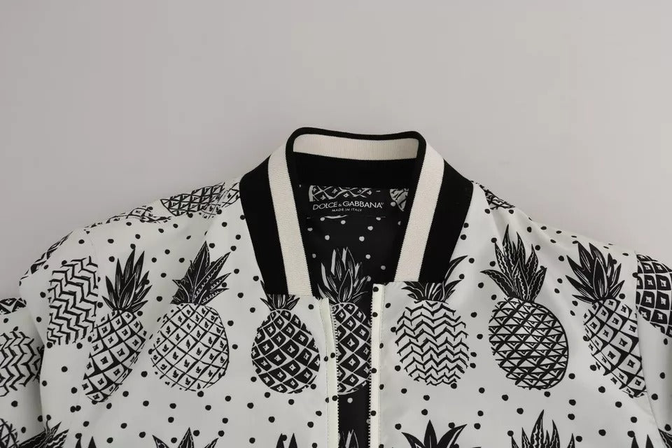 Dolce & Gabbana White Black Pineapple Bomber Coat Jacket-7