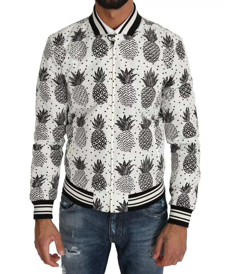 Dolce & Gabbana White Black Pineapple Bomber Coat Jacket-8