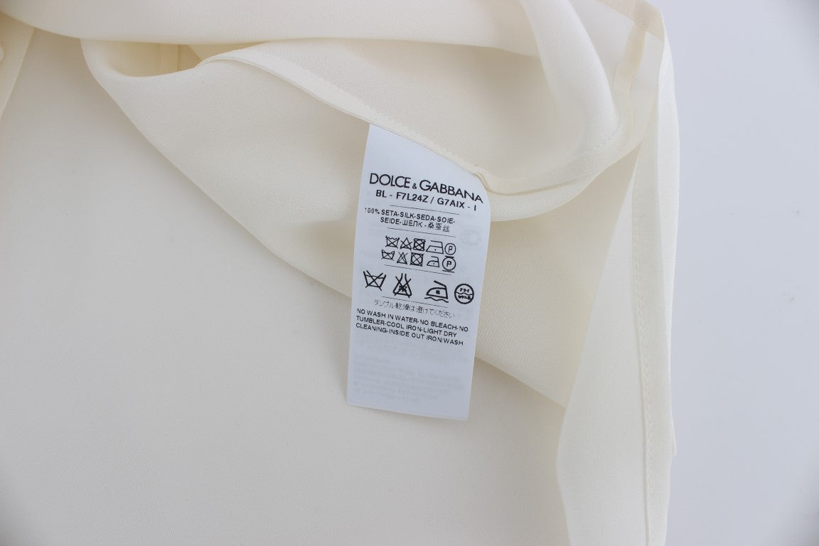 Dolce & Gabbana Weiße Pailletten-Schlüssel-Seidenbluse T-shirt Top-8