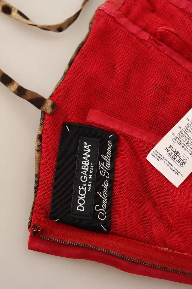 Dolce & Gabbana Braun Leopard Rot Tüll Etuikleid Midikleid-6