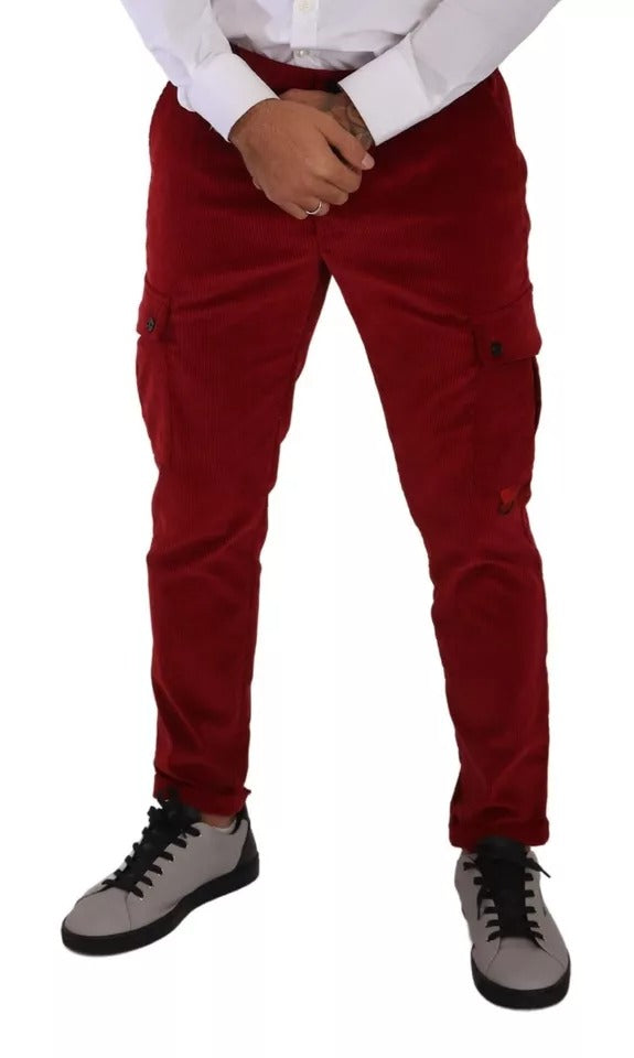 Pantalones cargo ajustados de algodón y pana roja de Dolce & Gabbana-3