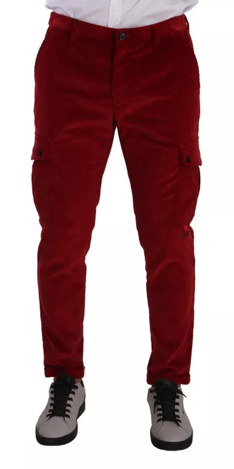 Pantalones cargo ajustados de algodón y pana roja de Dolce & Gabbana-1