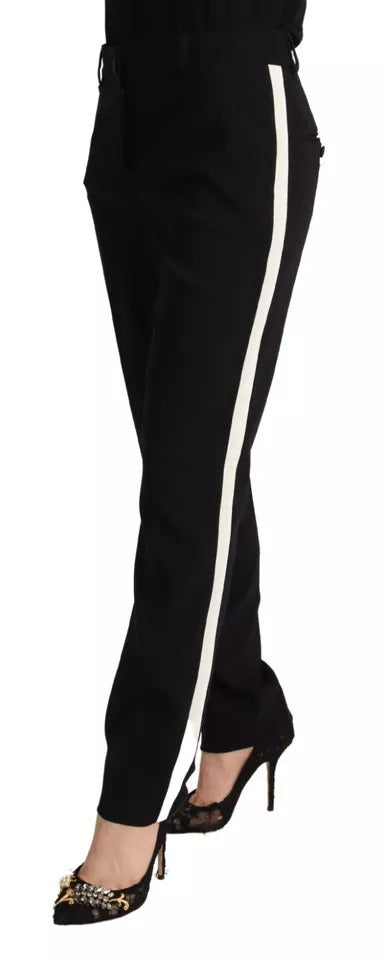 Dolce & Gabbana Schwarz-weiß-gestreifte Woll-Tapered Pants-3