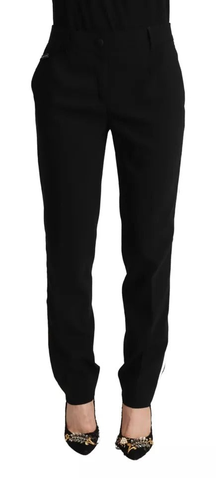 Dolce & Gabbana Schwarz-weiß-gestreifte Woll-Tapered Pants-1