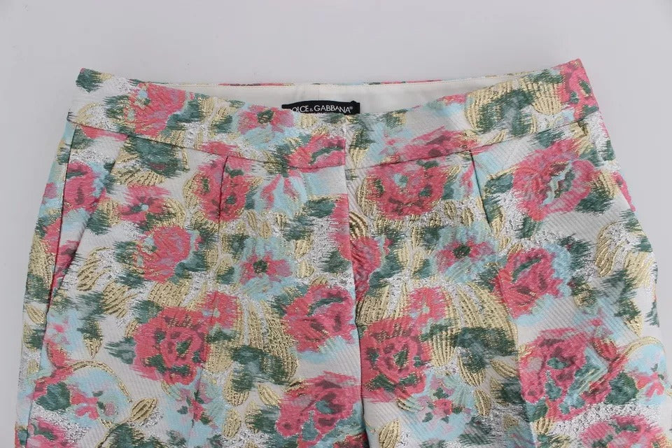 Pantalones de brocado floral blanco y rosa de Dolce & Gabbana-8