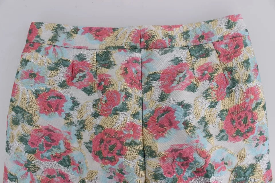 Pantalones de brocado floral blanco y rosa de Dolce & Gabbana-7