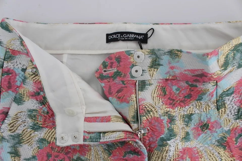 Pantalones de brocado floral blanco y rosa de Dolce & Gabbana-6