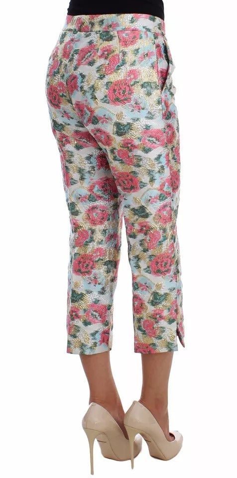 Pantalones de brocado floral blanco y rosa de Dolce & Gabbana-2