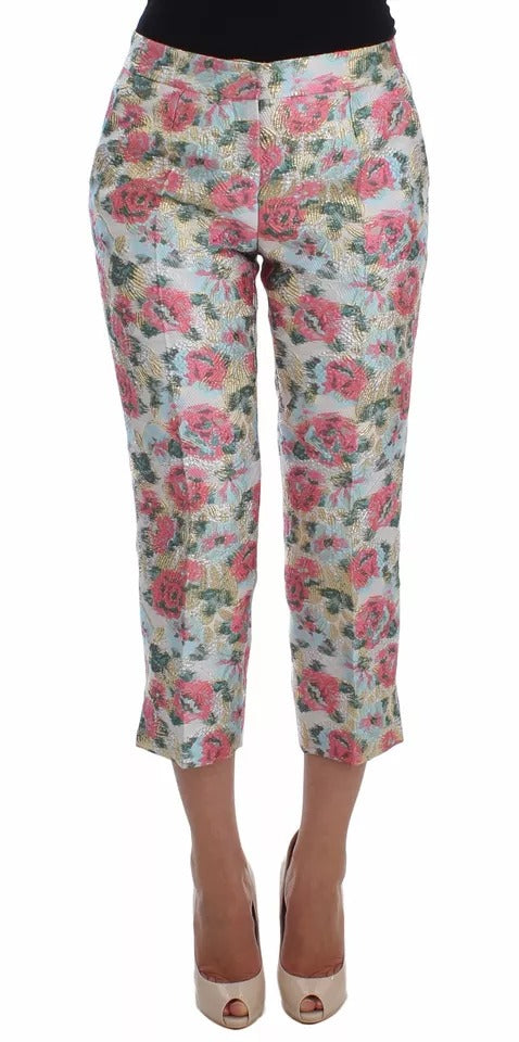 Pantalones de brocado floral blanco y rosa de Dolce & Gabbana-3
