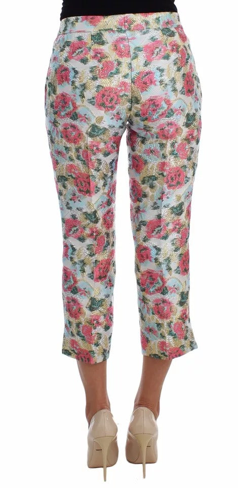 Pantalones de brocado floral blanco y rosa de Dolce & Gabbana-4