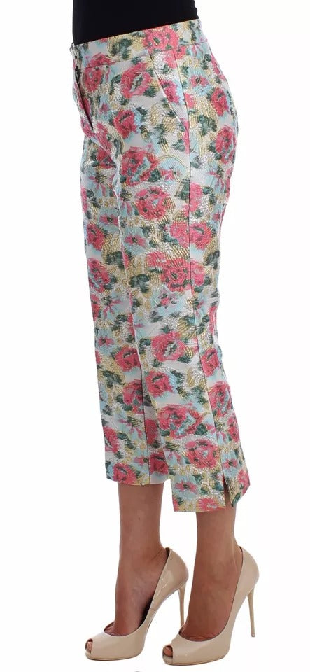 Pantalones de brocado floral blanco y rosa de Dolce & Gabbana-5