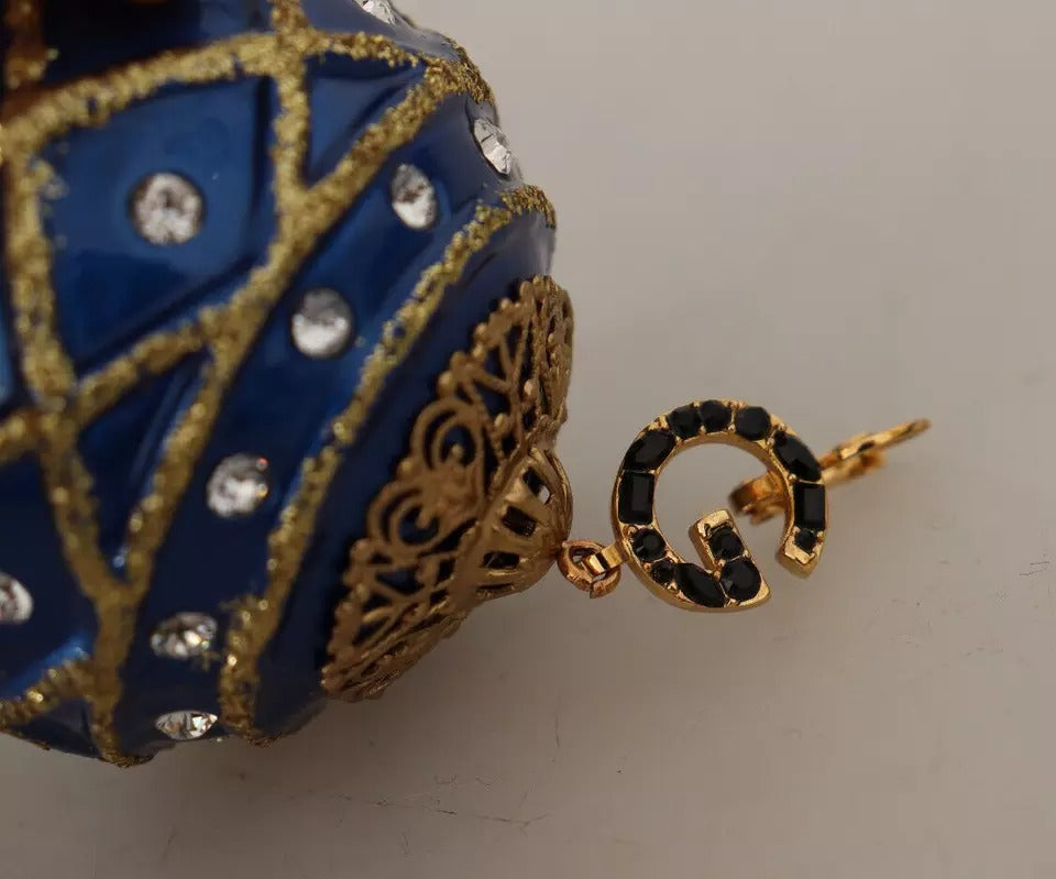 Dolce & Gabbana Gold Brass Blue Christmas Bauble Crystal Hook Earrings-8
