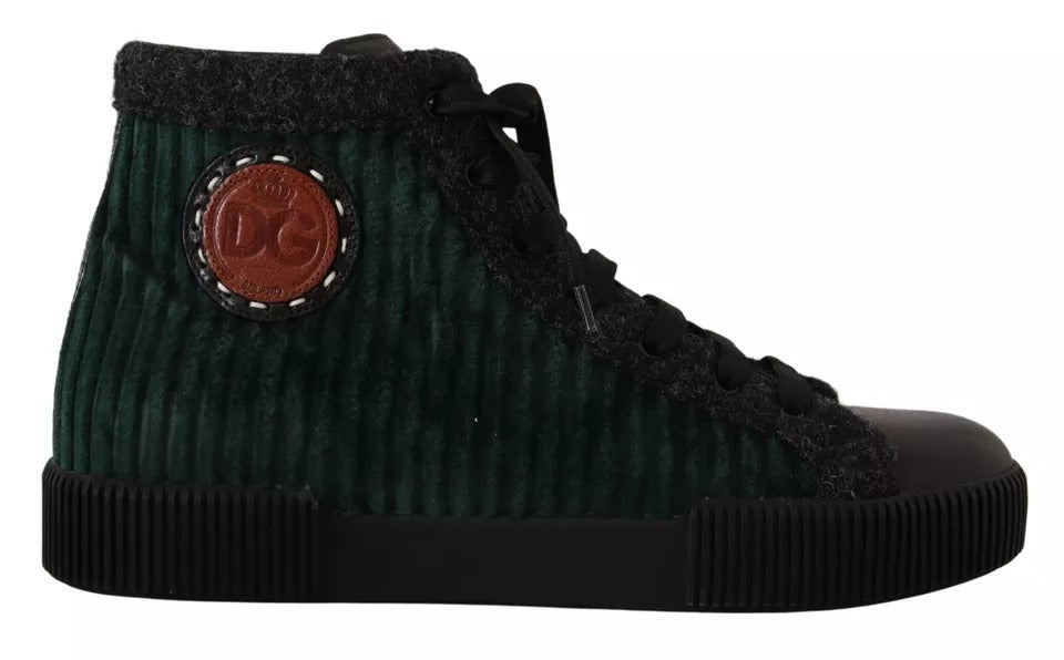 Dolce & Gabbana Green Corduroy High Top Sneakers Men's Casual Shoes-2